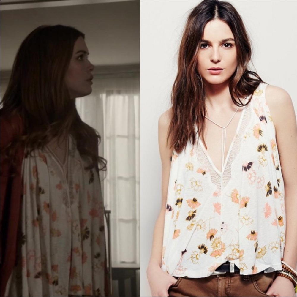 Free People Love Potion Floral and Lace Tie Neck Slit Up Back Tank Top SZ Large - Picture 11 of 12